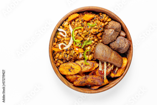 fried plantain with beans and meat