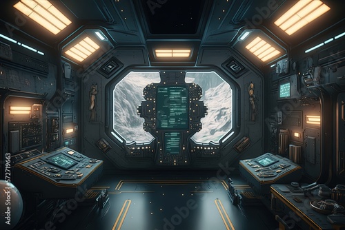 Sci-fi spaceship cabin  digital illustration  Generative AI