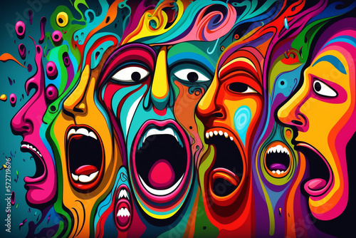 emotions screaming faces, abstract background, Generative AI