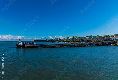 A view across a jetty in Amber Cove, Dominion Republic on a bright sunny morning © Nicola