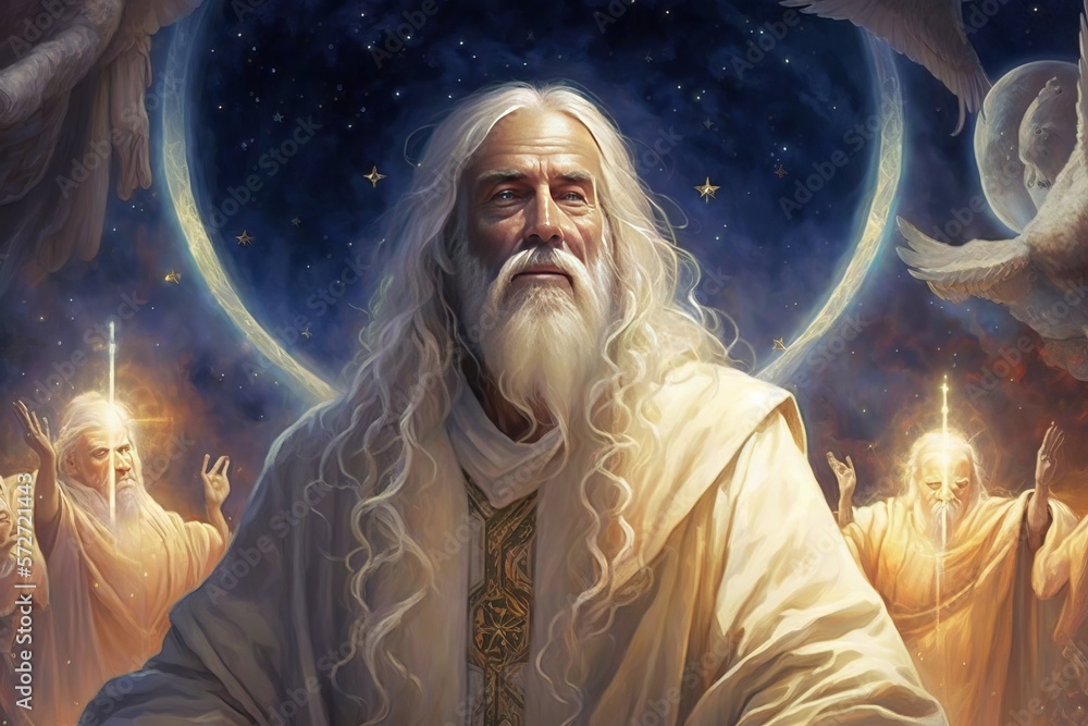 An Ethereal Elder: An Old Man with Long White Hair Wears a White Robe - Generative AI An Ethereal Elder: An Old Man with Long White Hair Wears a White Robe - Generative AI
