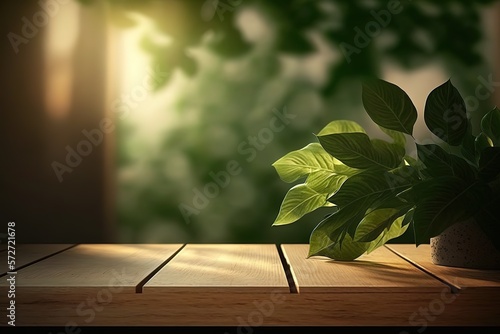 Wooden table and blurred spring background