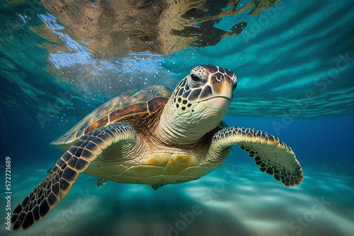 Sea Turtle Swimming Under The Sea    Generative Art 