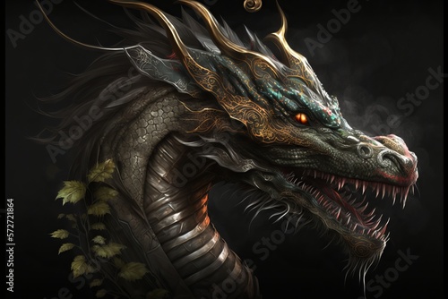 A Dragon's Eye View: Explore the Majestic Beauty of a Chinese Dragon through Art - Generative AI © Rysak