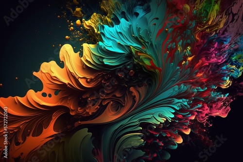 Bold and bright: Colorful explosions on black - Generative AI
