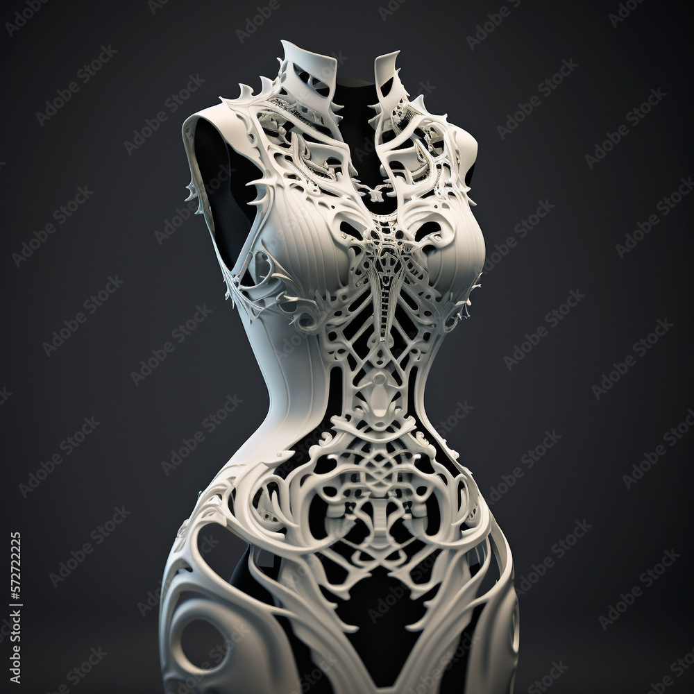 Alien dress, experimental design concept, looks like a skeleton
