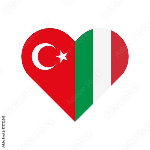 unity concept. heart shape icon of turkey and italy flags. vector illustration isolated on white background photo