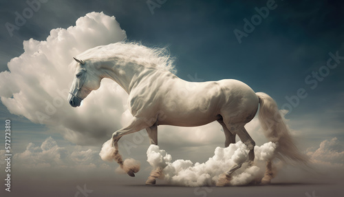 a majestic and serene white cloud horse
