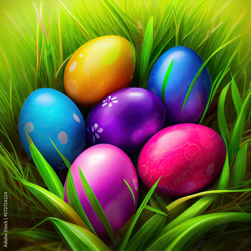 Background with colored easter eggs. Generative AI