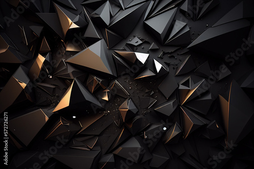 golden vibrant triangles background black or dark, Generative AI