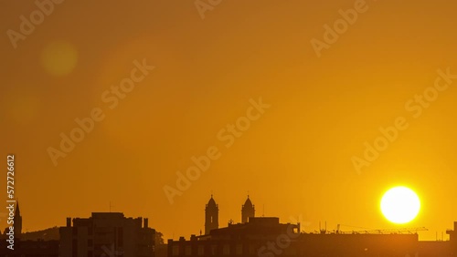 Sunrise over the most emblematic area of Douro river timelapse. Orange sky at the morning. World famous Porto wine production area.