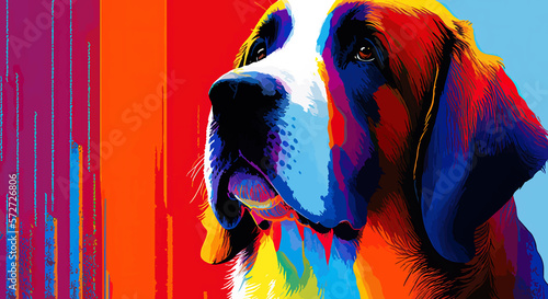 Saint Bernard Dog Pop Art Colorful - Generative AI photo