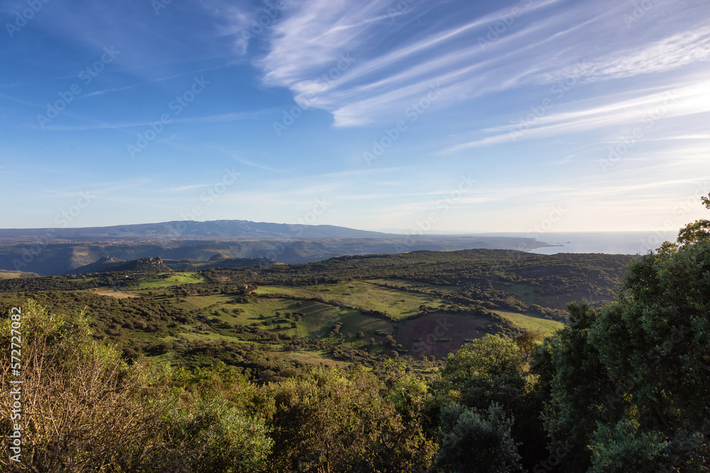 Farmland and landscape on the Sea Coast of Sardinia, Italy. Sunny Fall Season.