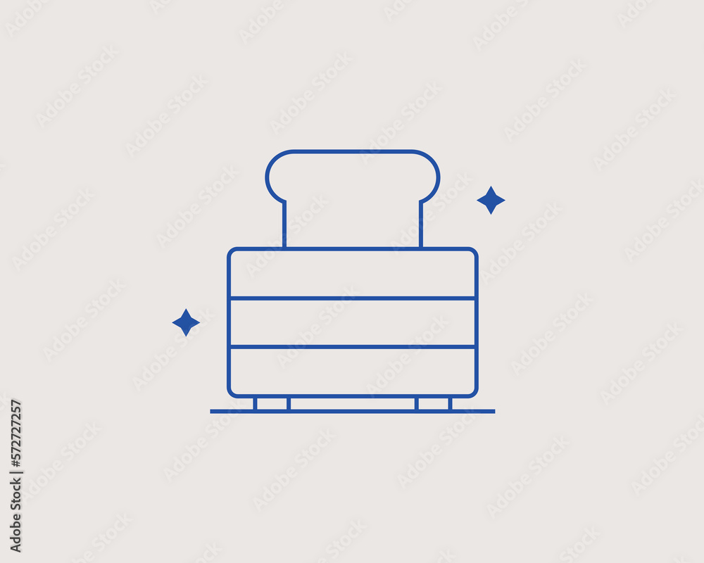 Geometric breakfast illustration. Vector toster with bread icon in flat design art. Trend blue color Geometric breakfast illustration. Vector toster with bread icon in flat design art. Trend blue color