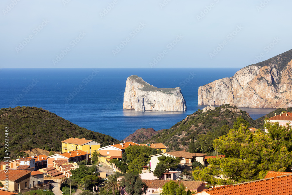 Small Touristic Town, Nebida, on the Sea Coast. Sardinia, Italy. Sunny Day,