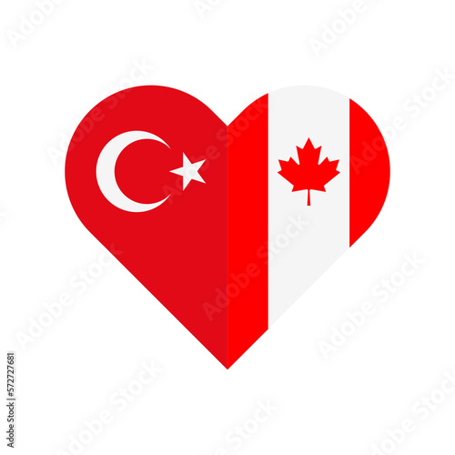 unity concept. heart shape icon of turkey and canada flags. vector illustration isolated on white background