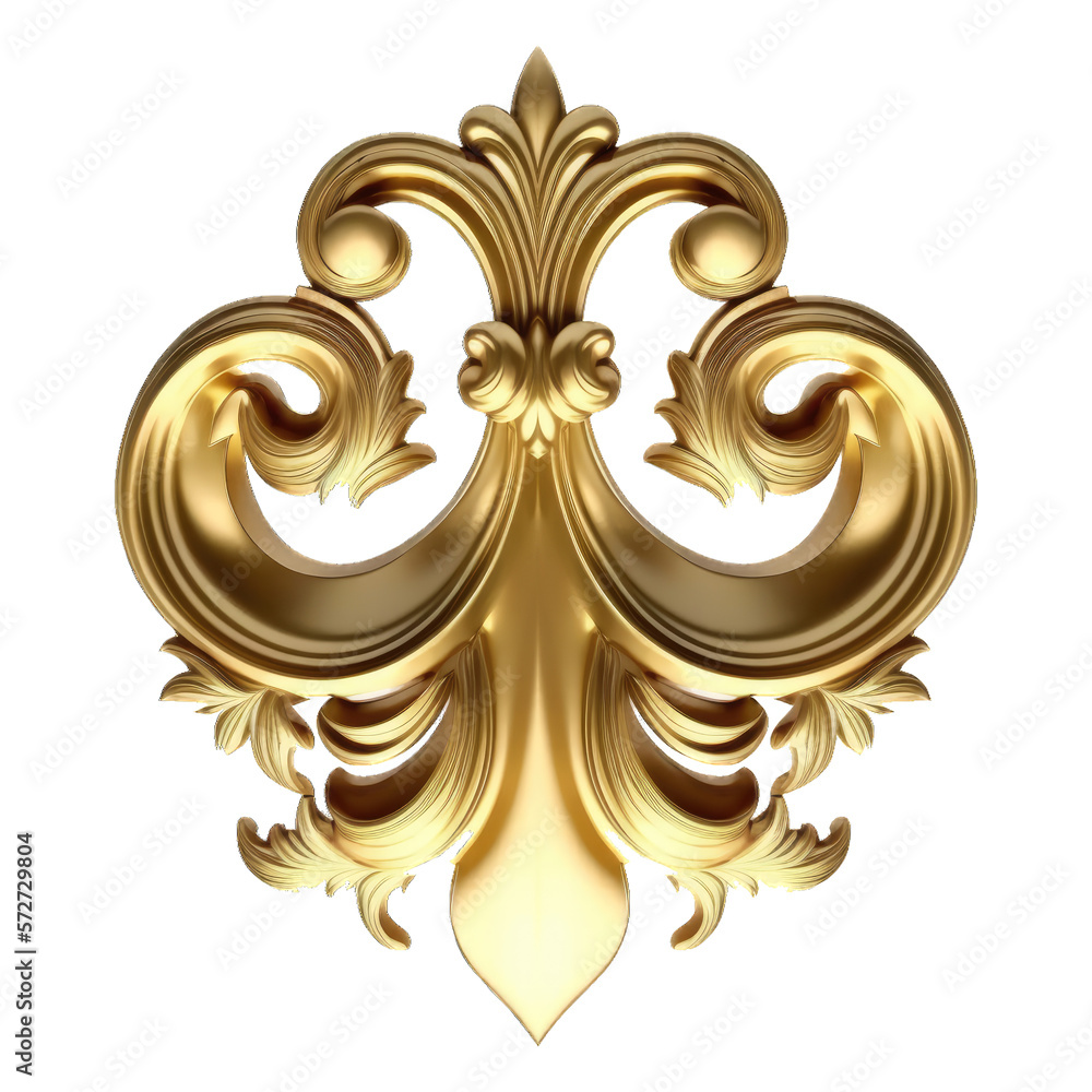 Golden baroque ornament on transparent background, 3d set of an ancient gold ornament on a white background. Decorative elegant luxury design.golden elements in baroque, rococo style.seamless vintage. - obrazy, fototapety, plakaty 