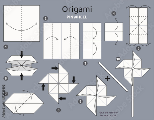 Canvastavla Origami tutorial. Origami scheme Pinwheel for kids .