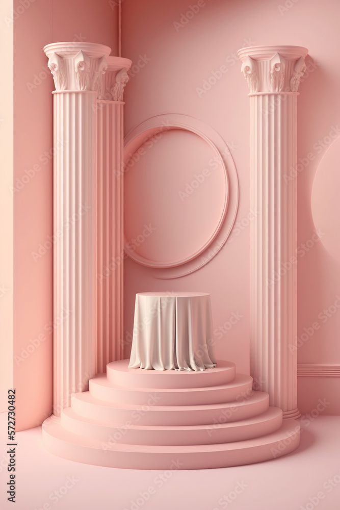 Abstract scene background. Cylinder podium on pink background, Generative Ai
