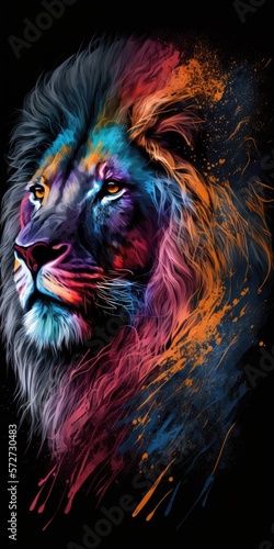 colorful lion on black illustration design art photo