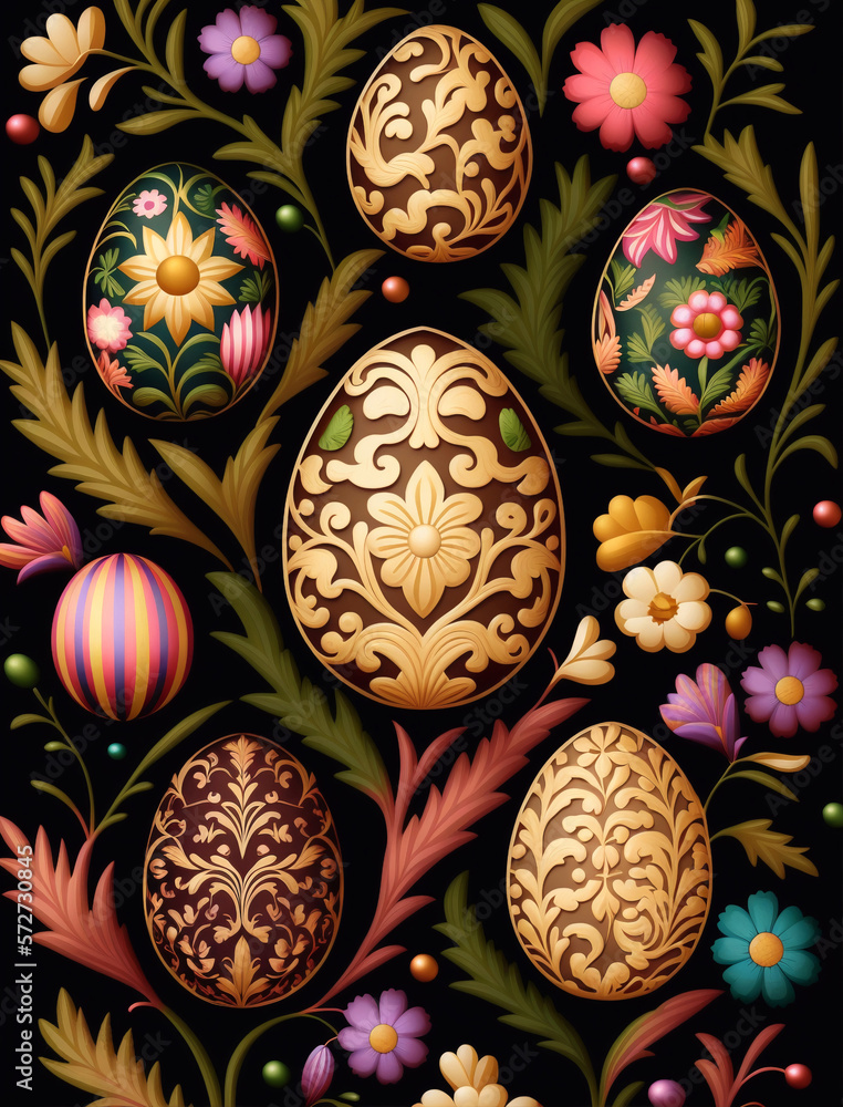 Easter background with Easter eggs with ethnic patterns Easter background with Easter eggs with ethnic patterns