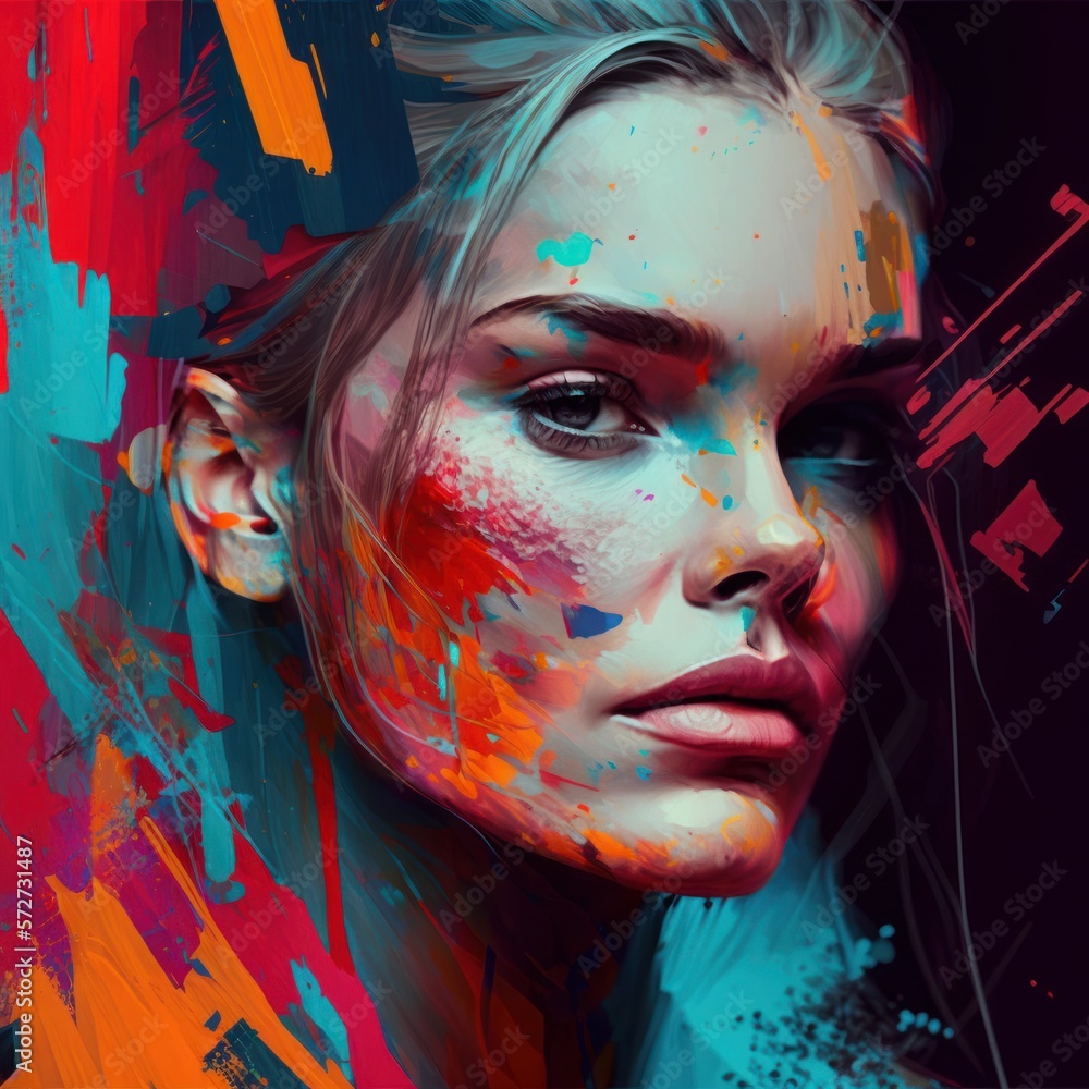 Gorgeous woman portrait. Beautiful colorful illustration. Generative AI