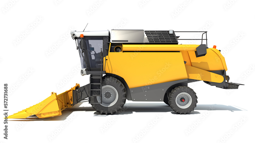 Farm Combine Harvester 3D rendering on white background