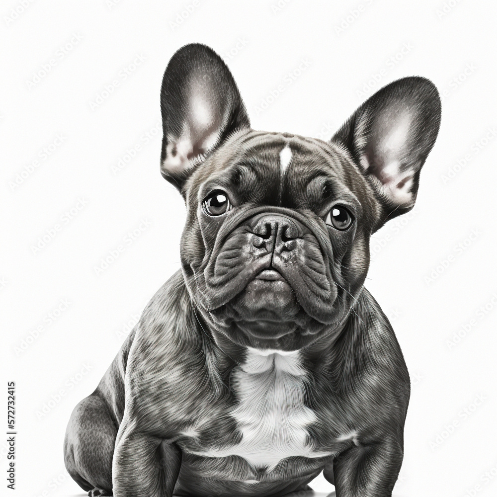 Portrait of a french bulldog on a white background. Photorealistic image created by artificial intelligence. Portrait of a french bulldog on a white background. Photorealistic image created by artificial intelligence.