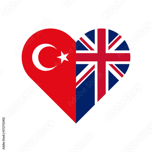 unity concept. heart shape icon of turkey and united kingdom flags. PNG