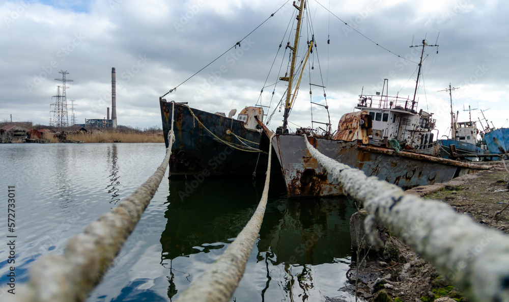 Fototapeta premium old ship ran aground in Ukraine