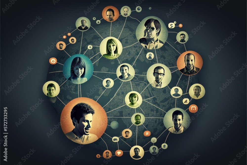 Information, data sending and receiving. Social network concept. Beautiful colorful illustration. Vector style. Generative AI Information, data sending and receiving. Social network concept. Beautiful colorful illustration. Vector style. Generative AI