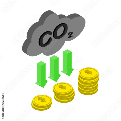 Carbon credit exchange stack of coin ,3D icon,vector illustration