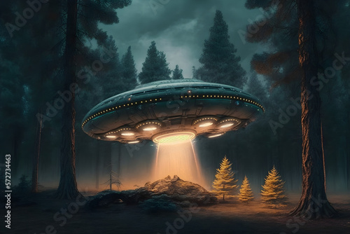 UFO landing in forest