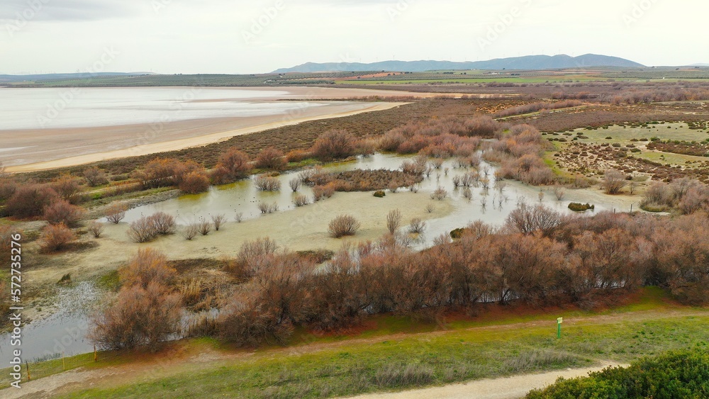 Laguna de fuente de Piedra , humedal de paso de aves migratorias desde África a Europa . Laguna de fuente de Piedra , humedal de paso de aves migratorias desde África a Europa .