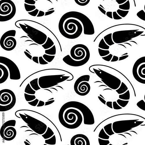 pattern with the image of shrimps and clams for wrapping paper, branded napkins and fabric 