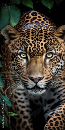 jaguar with piercing eyes in the brazilian jungle illustration design art