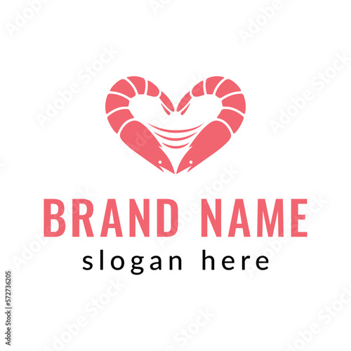 heart shaped shrimp logo for seafood and sushi bar