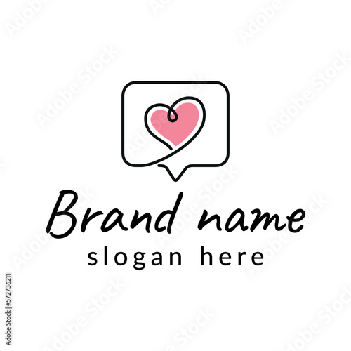 logo with linear icon in speech balloon with heart for dating site