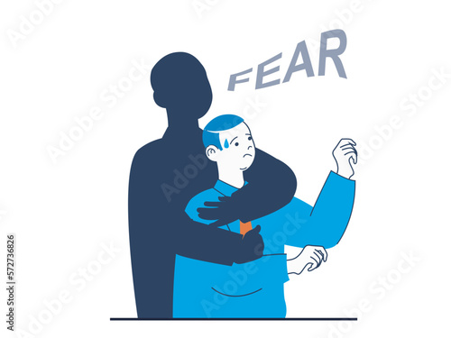 Mental health concept with character situation. Silhouette of human stop frightened man suffering from self doubt and panic attacks. Vector illustration with people scene in flat design for web