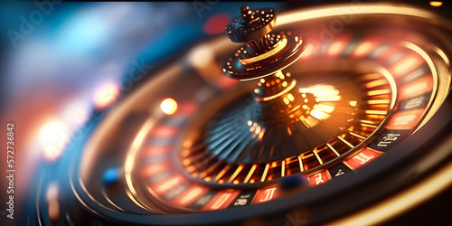 Casino roulette wheel in motion, Banner colorful background. Generation AI photo