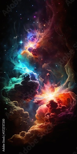 multicolored nebulae in space many stars illustration design art