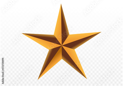 Gold star vector isolated on transparent background. 