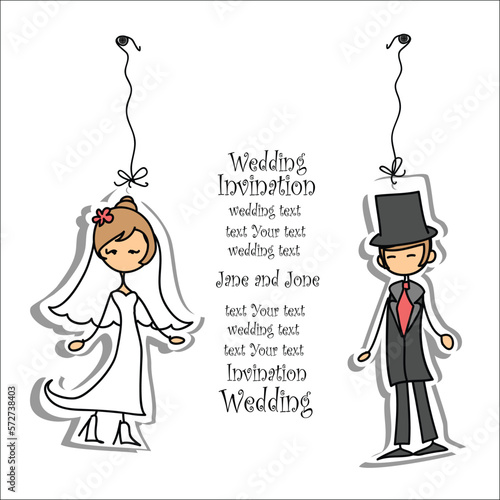 Wedding doodle couple in love. Vector illustration for greeting card, invitation and banner