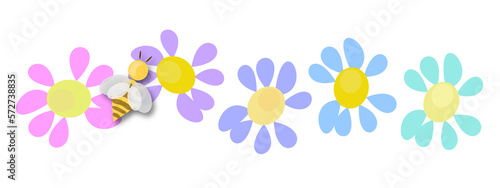 illustrazione con corolle di fiori multicolore e ape su sfondo trasparente 