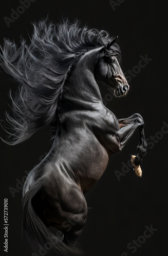 Generative AI background illustration of Horse jumping in motion