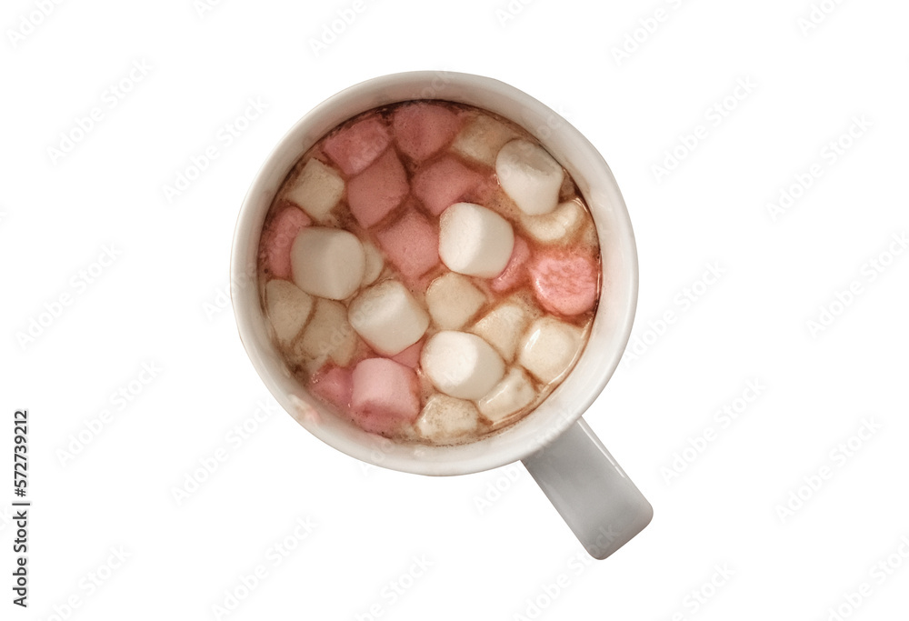 white cup of cocoa with marshmallow top view on transparent background white cup of cocoa with marshmallow top view on transparent background
