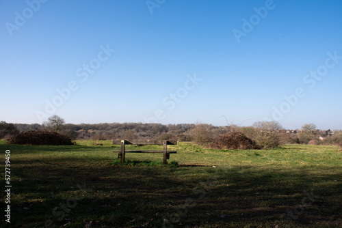 Lone bench in a field