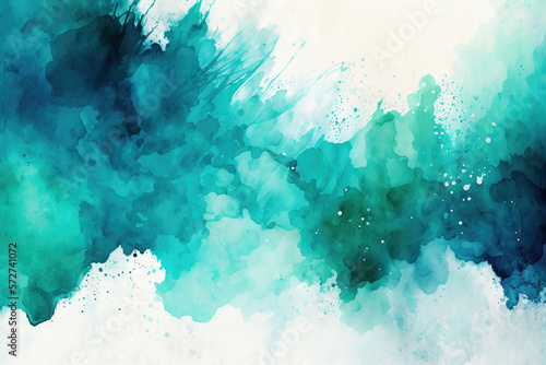 Abstract Watercolor Teal and blue green Background -Generative AI