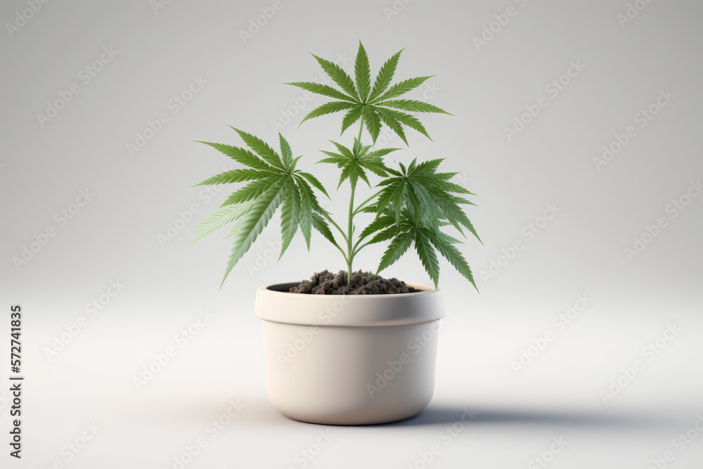isolated high detail cannabis plant in white pot made by generative ai