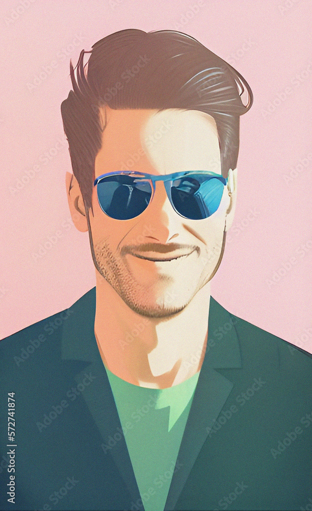 Fototapeta premium Portrait of a man wearing sunglasses, Boy illustration, Pop art 